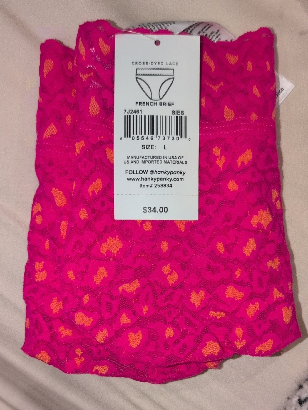 Hanky Panky Pink and Orange Cross-Dyed Lace French Brief